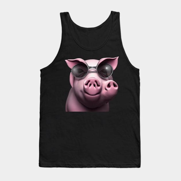 creature,photorealistic scary pig with pierced nose and sunglasses 8k Tank Top by rogergren